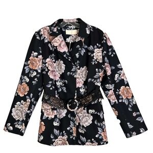 Keepsake Blazer Women Sz 10 Atomic Floral Belted Feminine Academia Spring